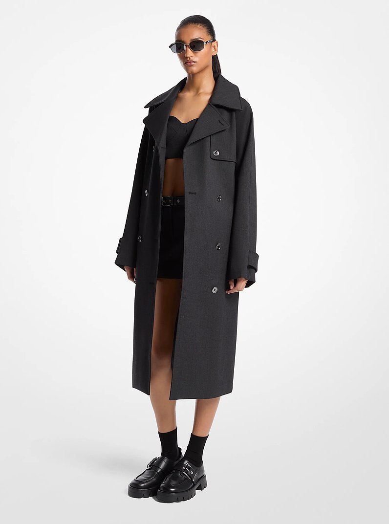 Stretch Wool Blend Trench Coat in DERBY HEATHER | Michael Kors