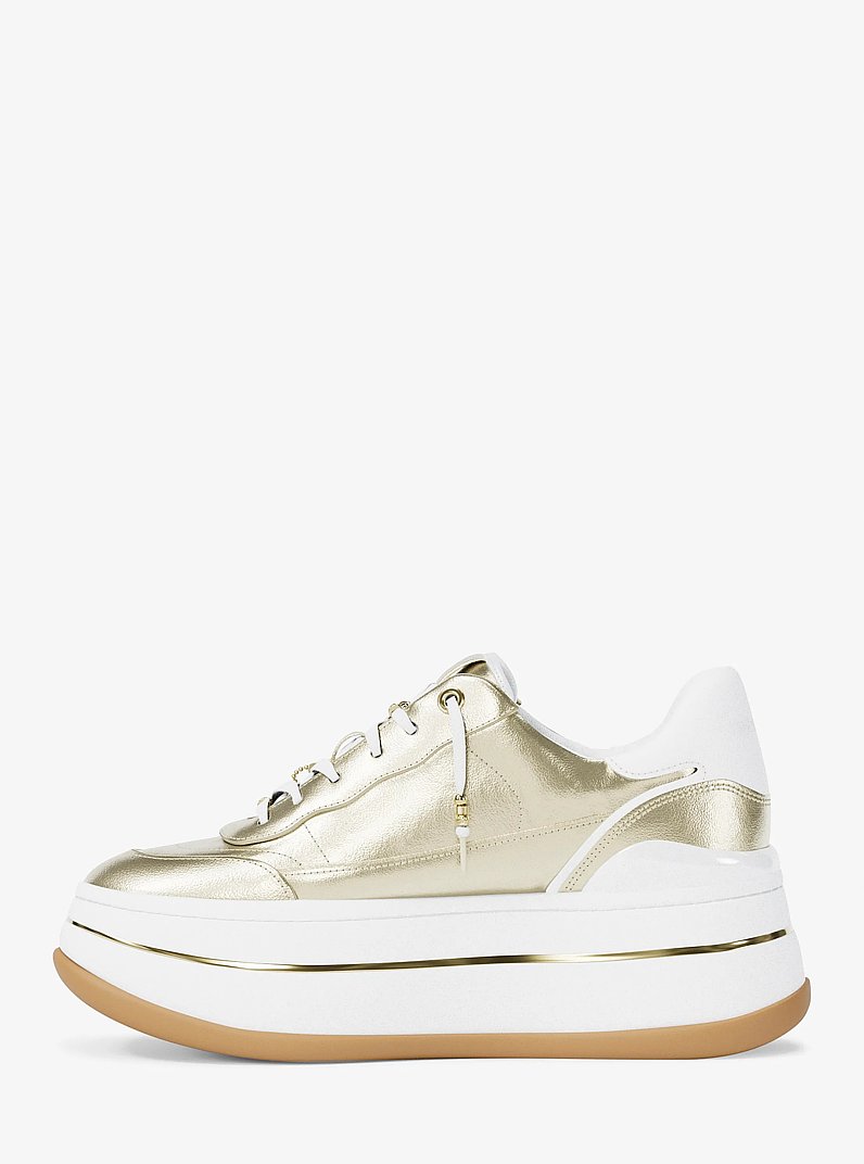 Hayes Embellished Metallic Leather Platform Sneaker in PALE GOLD | Michael Kors