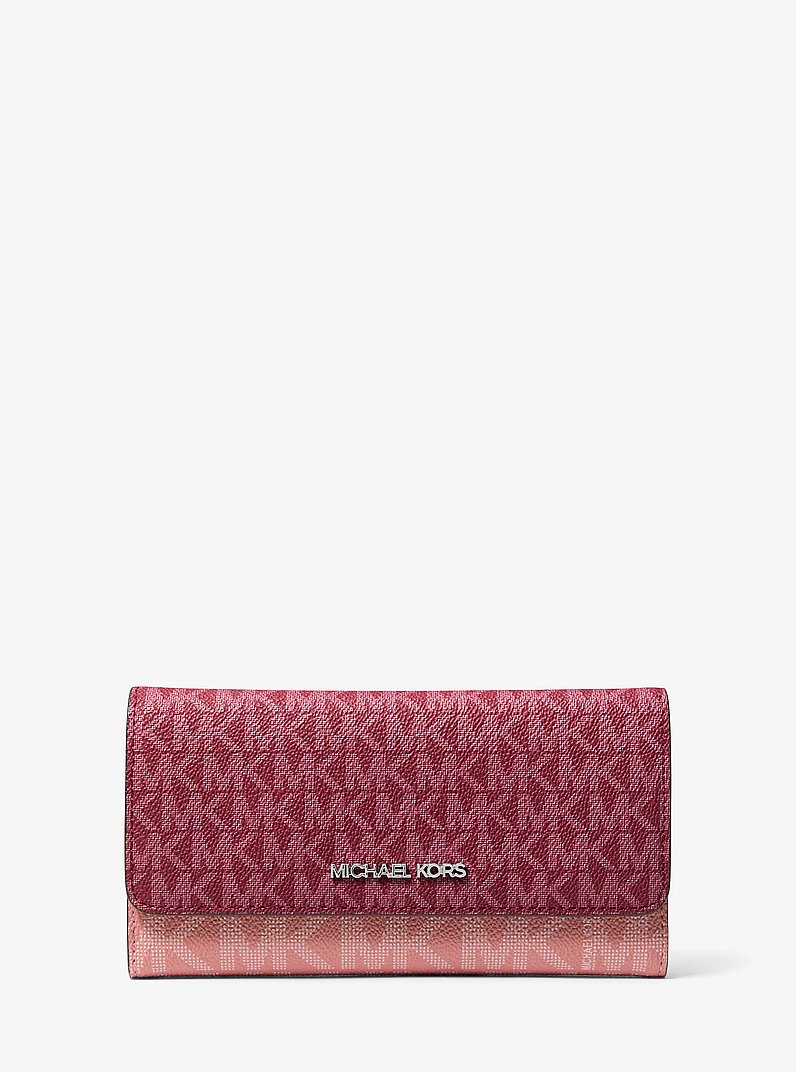 Jet Set Travel Signature Logo Tri-Fold Wallet in MAROON | Michael Kors