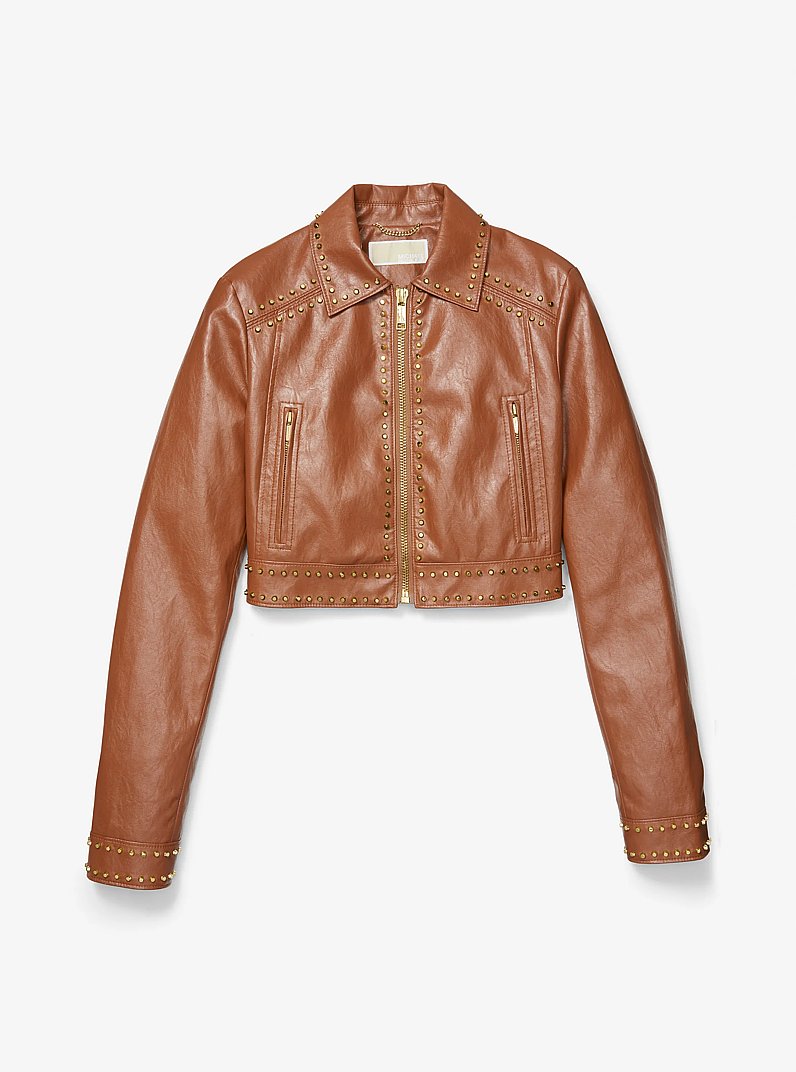 Astor Studded Moto Jacket in LUGGAGE | Michael Kors