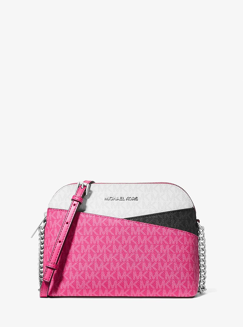 Jet Set Travel Medium Signature Logo Color Block Dome Crossbody Bag in DRAGONFRUIT MULTI | Michael Kors