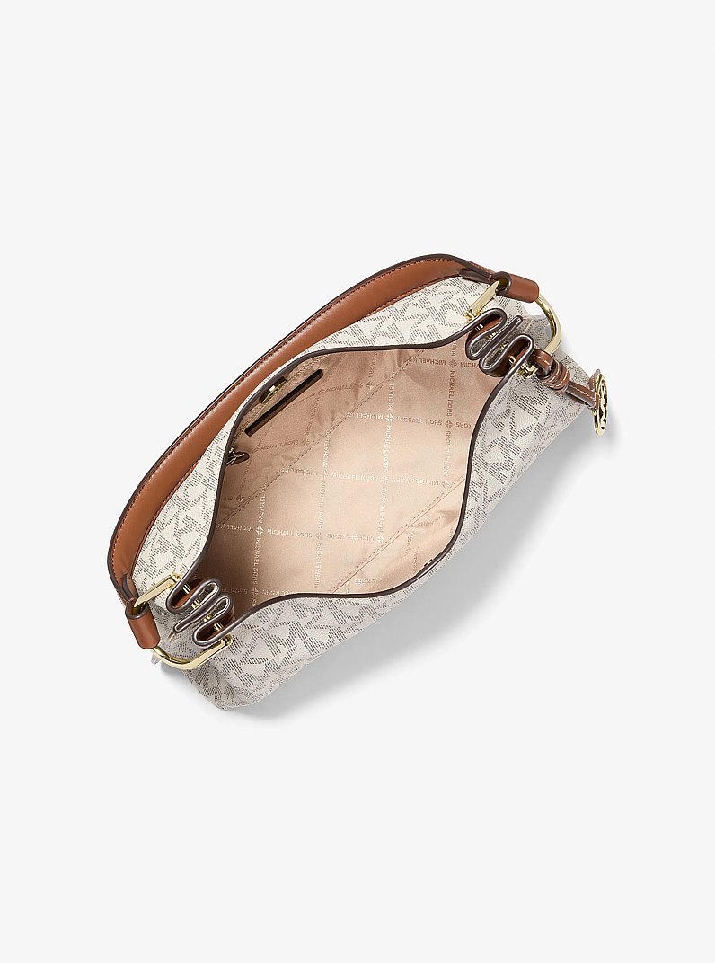 Borsa a spalla Joan media con stampa logo in VANIGLIA/CUOIO | Michael Kors