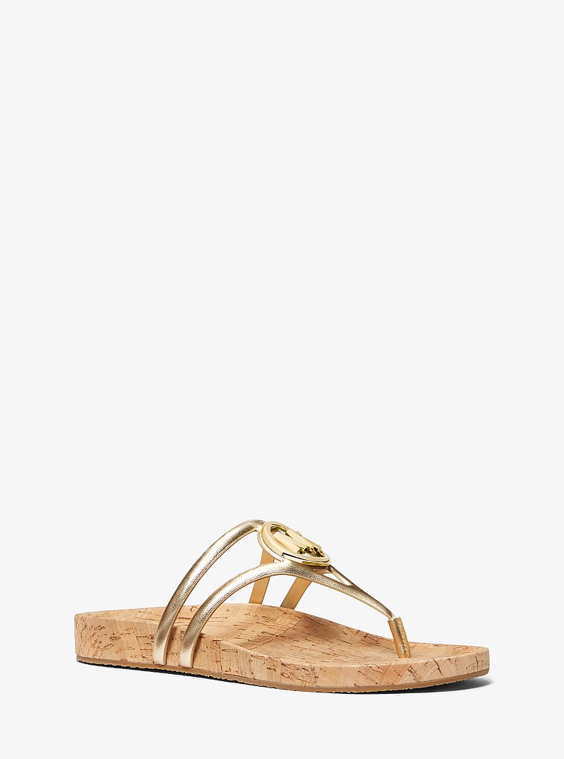 Hampton Metallic Leather Sandal in PALE GOLD | Michael Kors