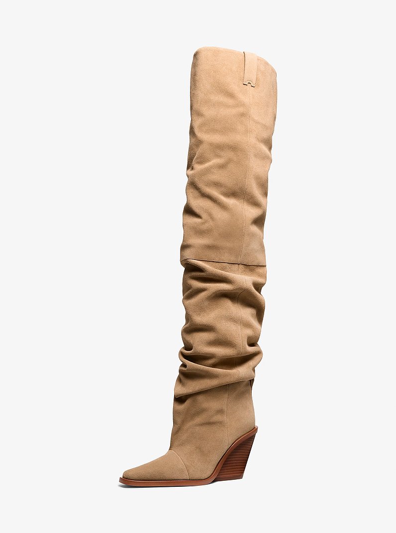 Noemie Suede Over-the-Knee Boot in HUSK | Michael Kors