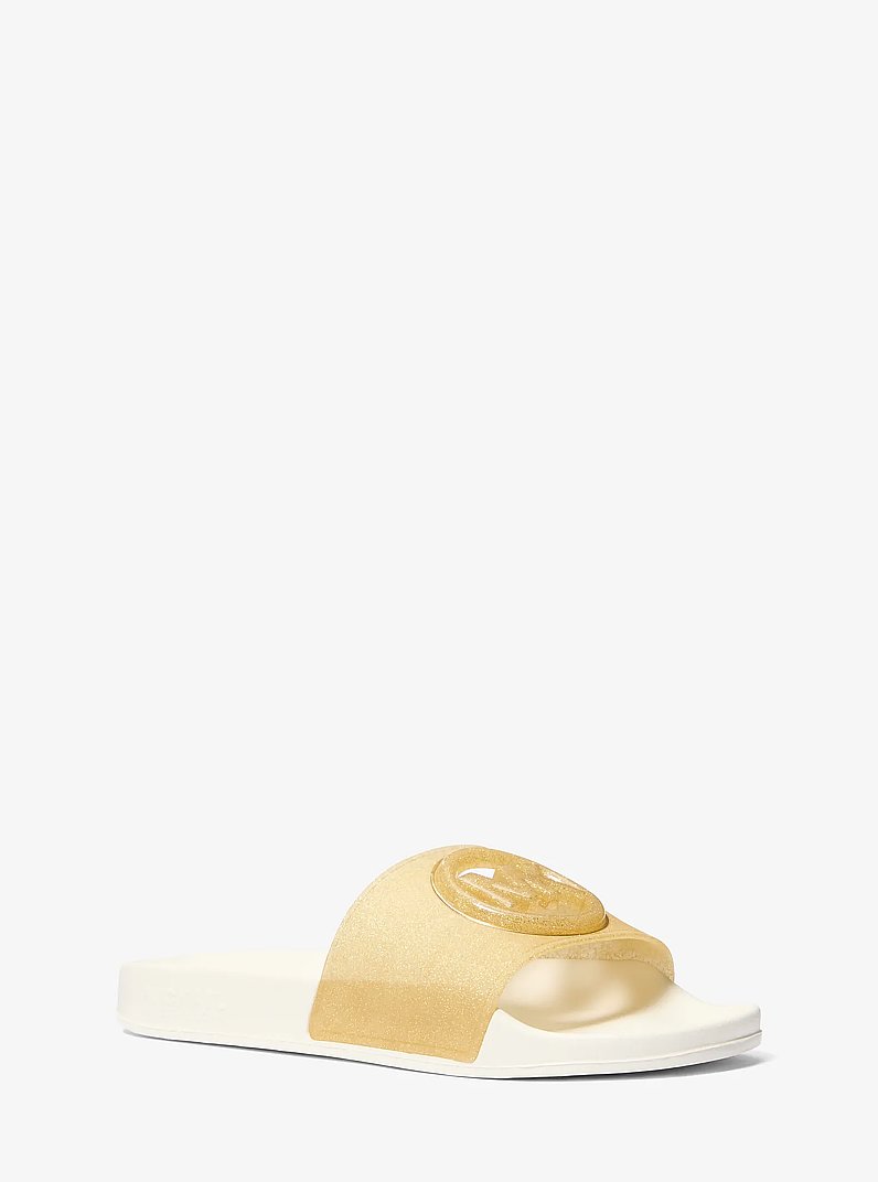 Penny Glitter Embellished PVC Slide Sandal in PALE GOLD | Michael Kors
