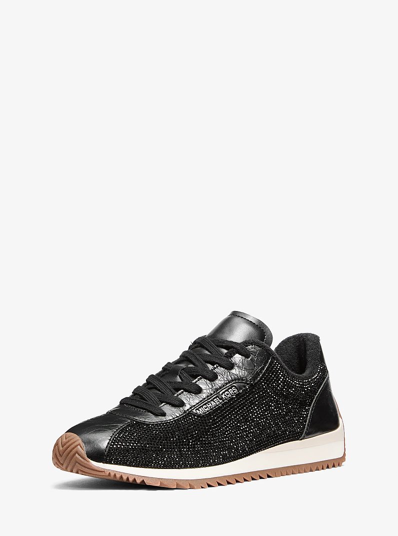 Rhodes Embellished Leather Trainer in BLACK | Michael Kors