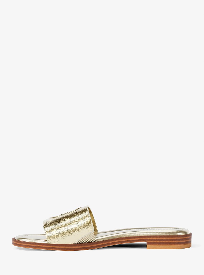 Carissa Crackled Metallic Slide Sandal in PALE GOLD | Michael Kors