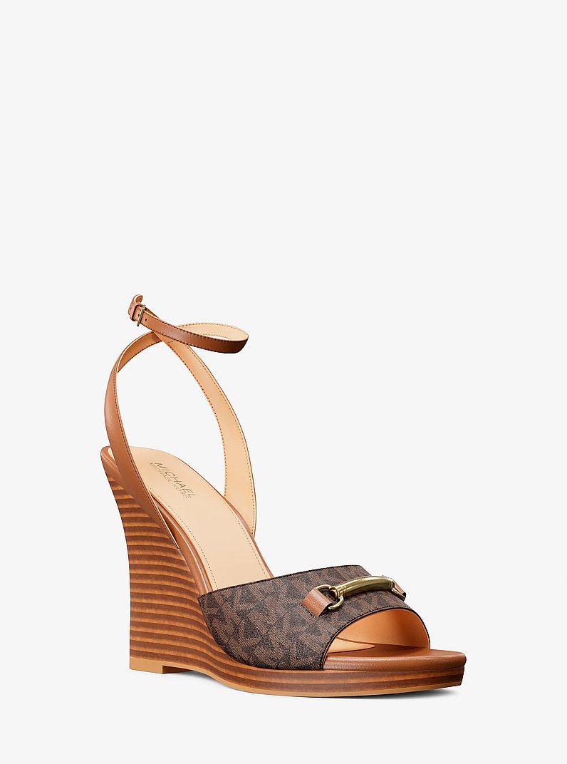 Sandale &agrave; talon compens&eacute; Carson &agrave; logo Signature in BRUN | Michael Kors