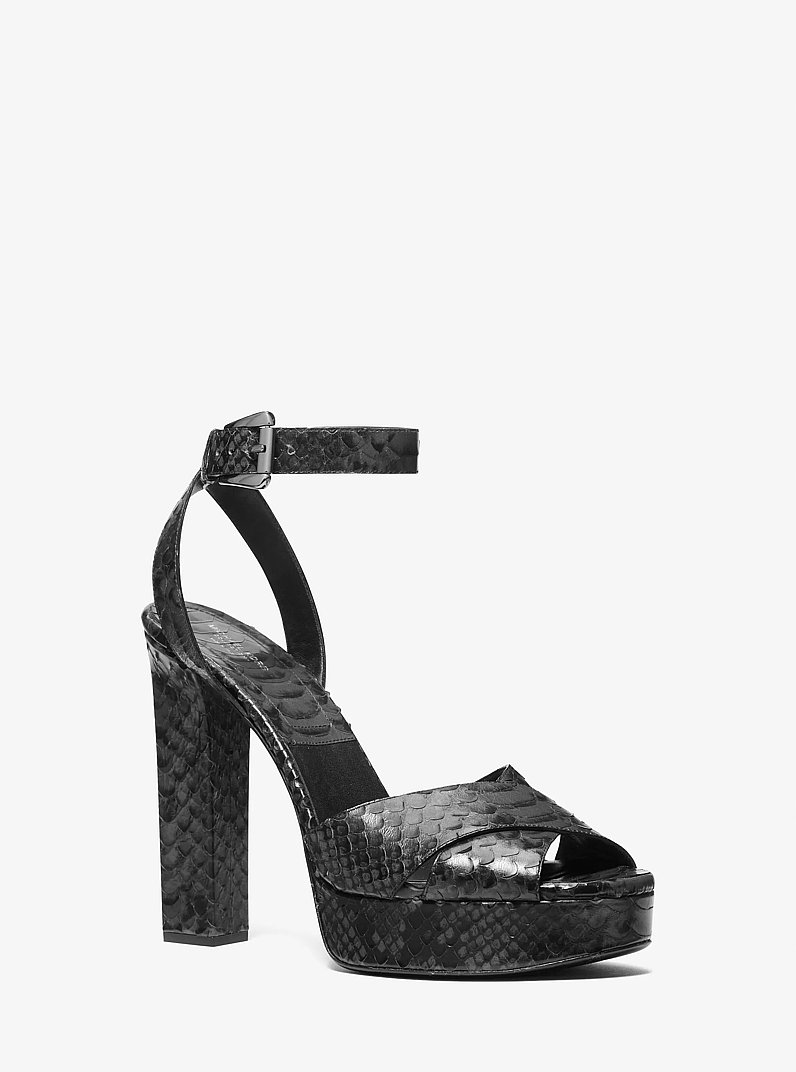 Cannon Python Embossed Leather Platform Sandal in GRAPHITE | Michael Kors