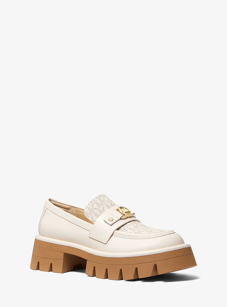 Mandy Leather and Signature Logo Platform Loafer in VANILLA COMBO | Michael Kors