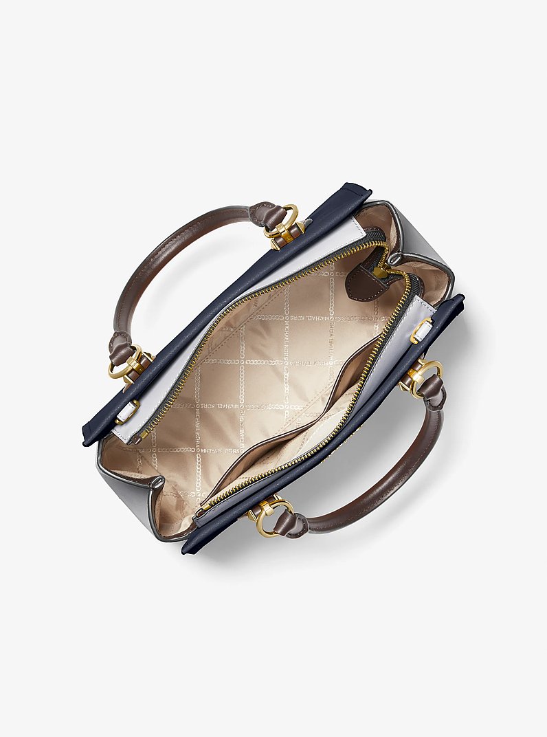 Marilyn Medium Color-Block Saffiano Leather Satchel in NAVY MULTI | Michael Kors