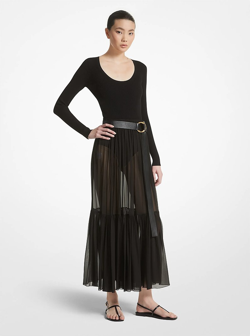 Silk Chiffon Skirt in BLACK | Michael Kors