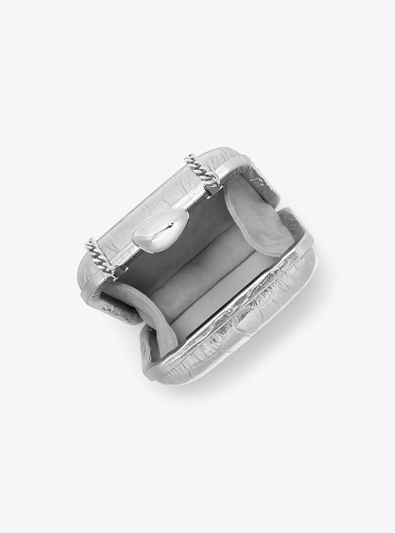 Minaudi&egrave;re Tina mini in pelle metallizzata stampa pitone in ARGENTO | Michael Kors