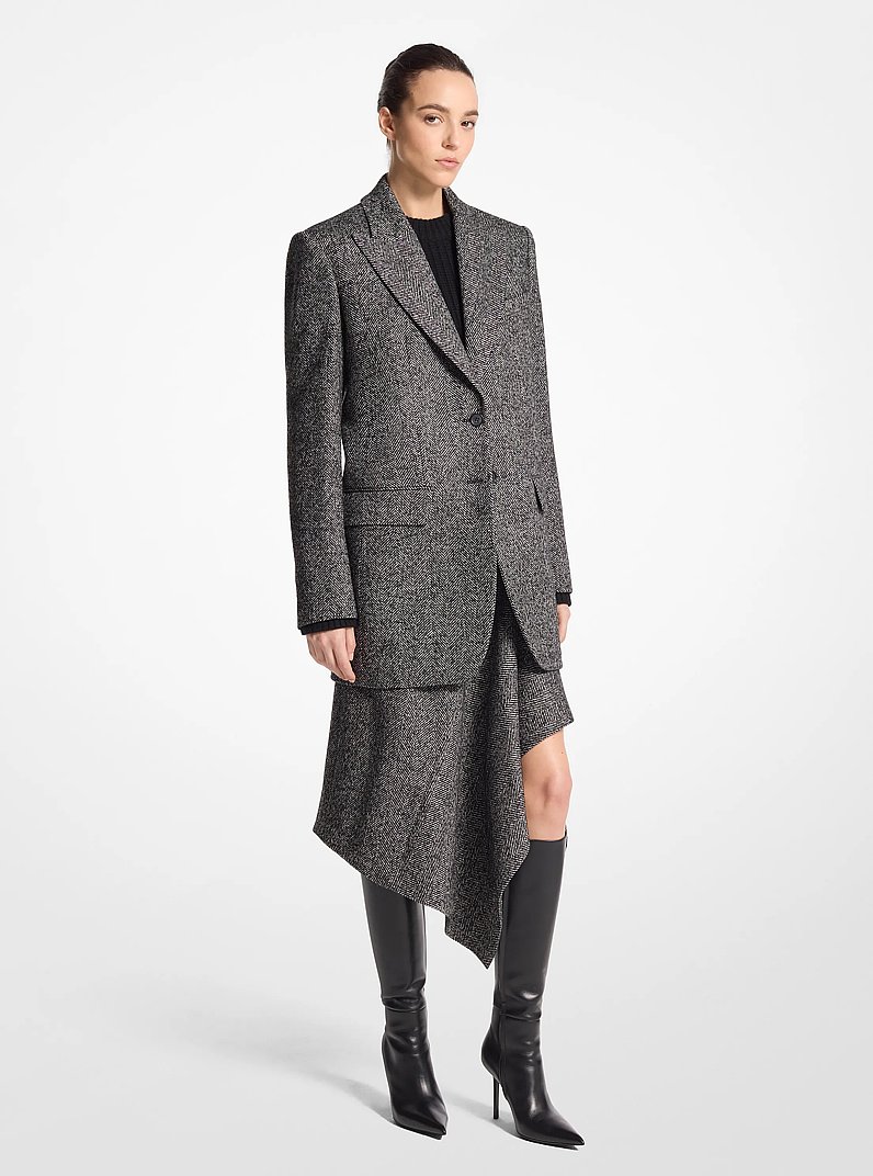 Herringbone Tweed Boyfriend Blazer in BLACK/WHITE | Michael Kors