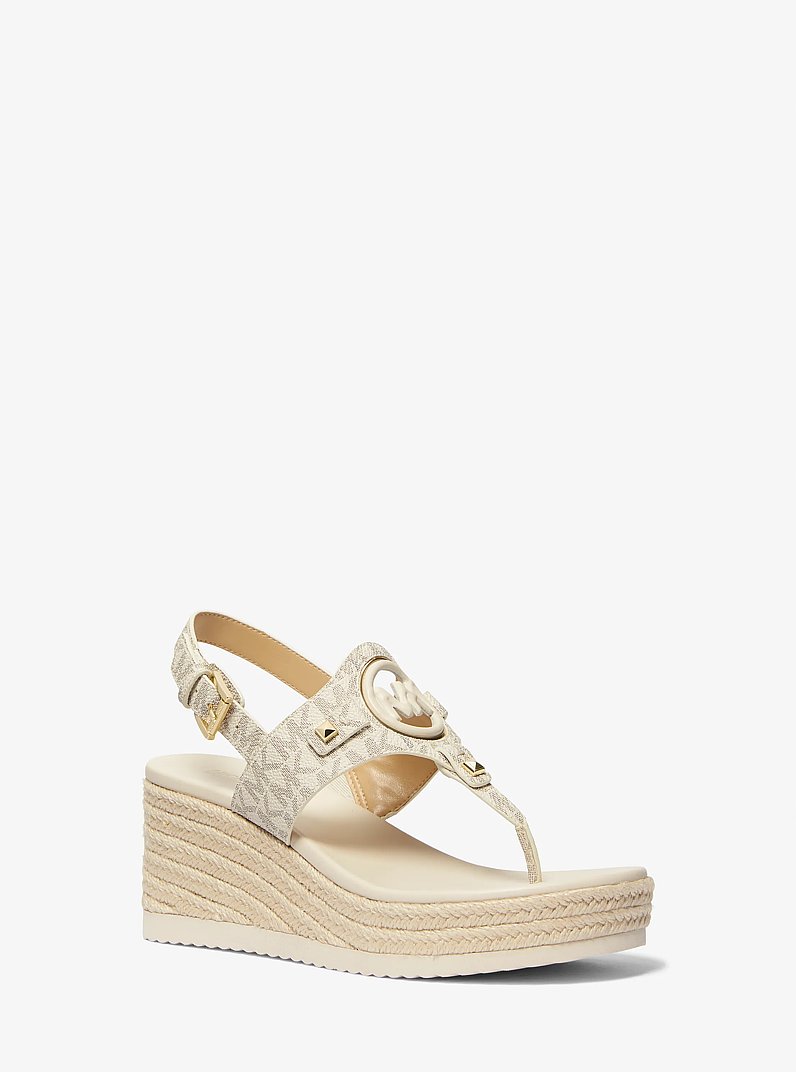 Aubrey Cutout Signature Logo Wedge Sandal in VANILLA | Michael Kors