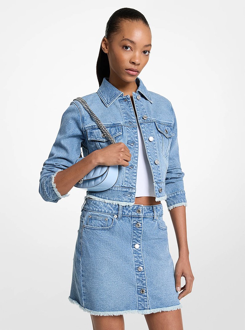 Chamarra corta de denim con borde deshilachado in AZUL &Aacute;NGEL LAVADO | Michael Kors