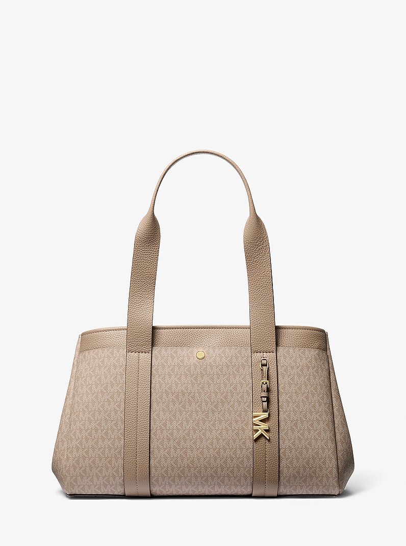 Romee Large Signature Logo and Leather Tote Bag in BIRCH | Michael Kors