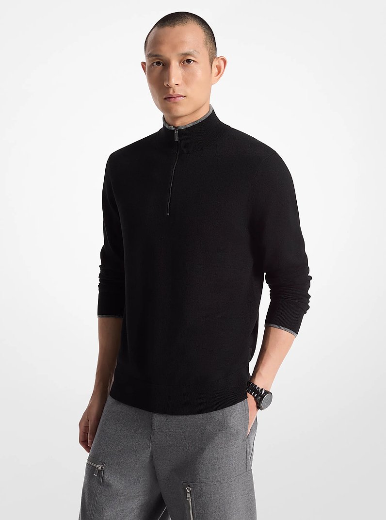Wool Half-Zip Sweater in BLACK | Michael Kors