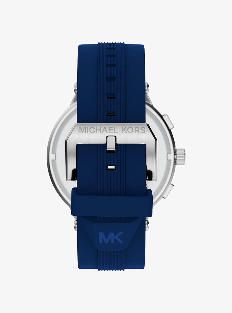 Montre surdimensionn&eacute;e Billie de ton argent avec bracelet en silicone in BLEU MARINE | Michael Kors