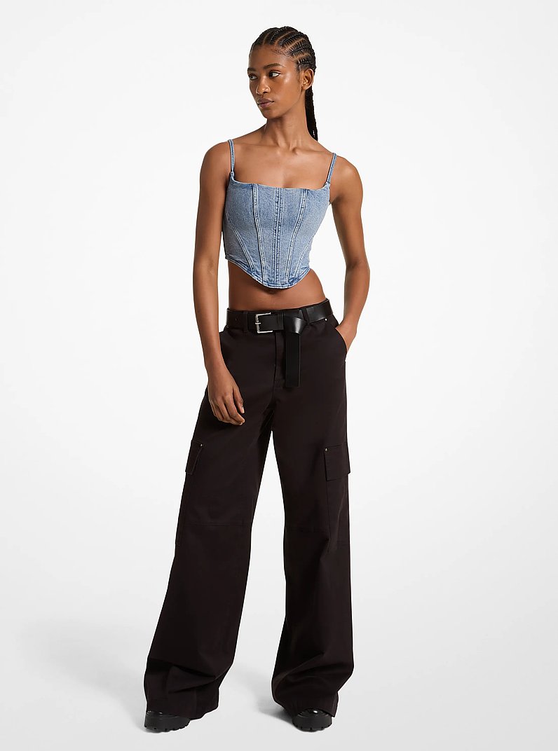 Pantal&oacute;n cargo de pierna ancha de algod&oacute;n org&aacute;nico el&aacute;stico in NEGRO | Michael Kors