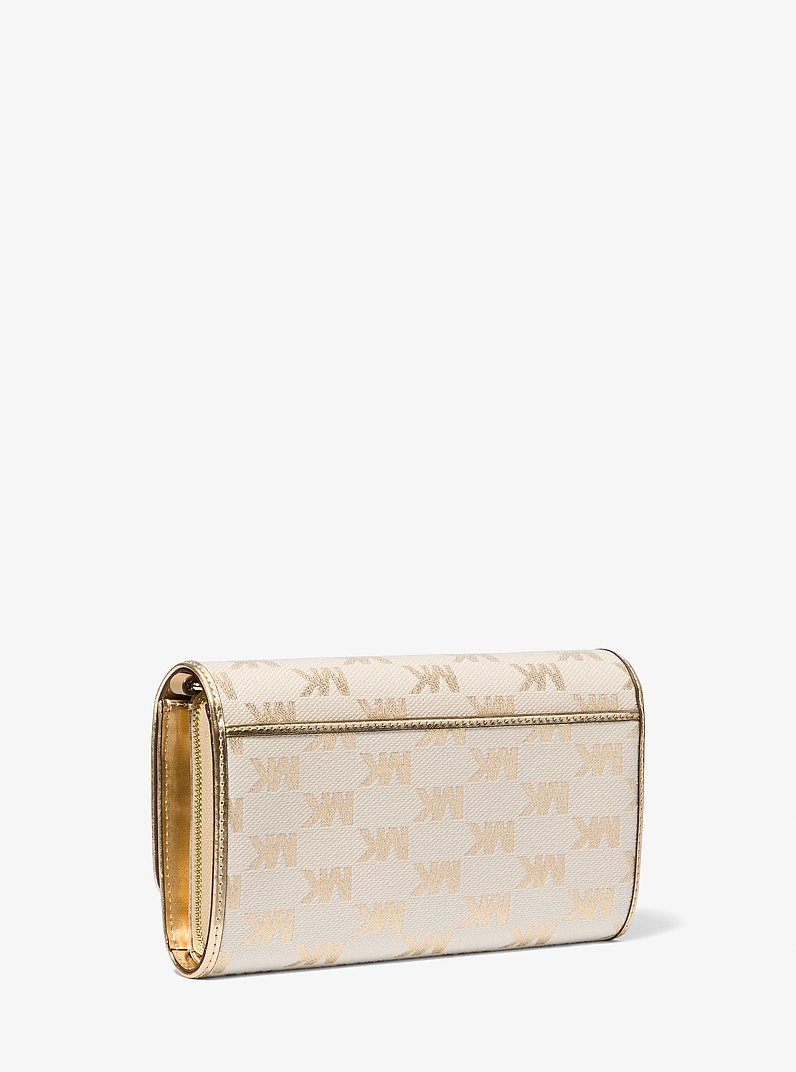 Grand sac &agrave; bandouli&egrave;re Jet Set m&eacute;tallis&eacute; en jacquard &agrave; logo in OR P&Acirc;LE | Michael Kors