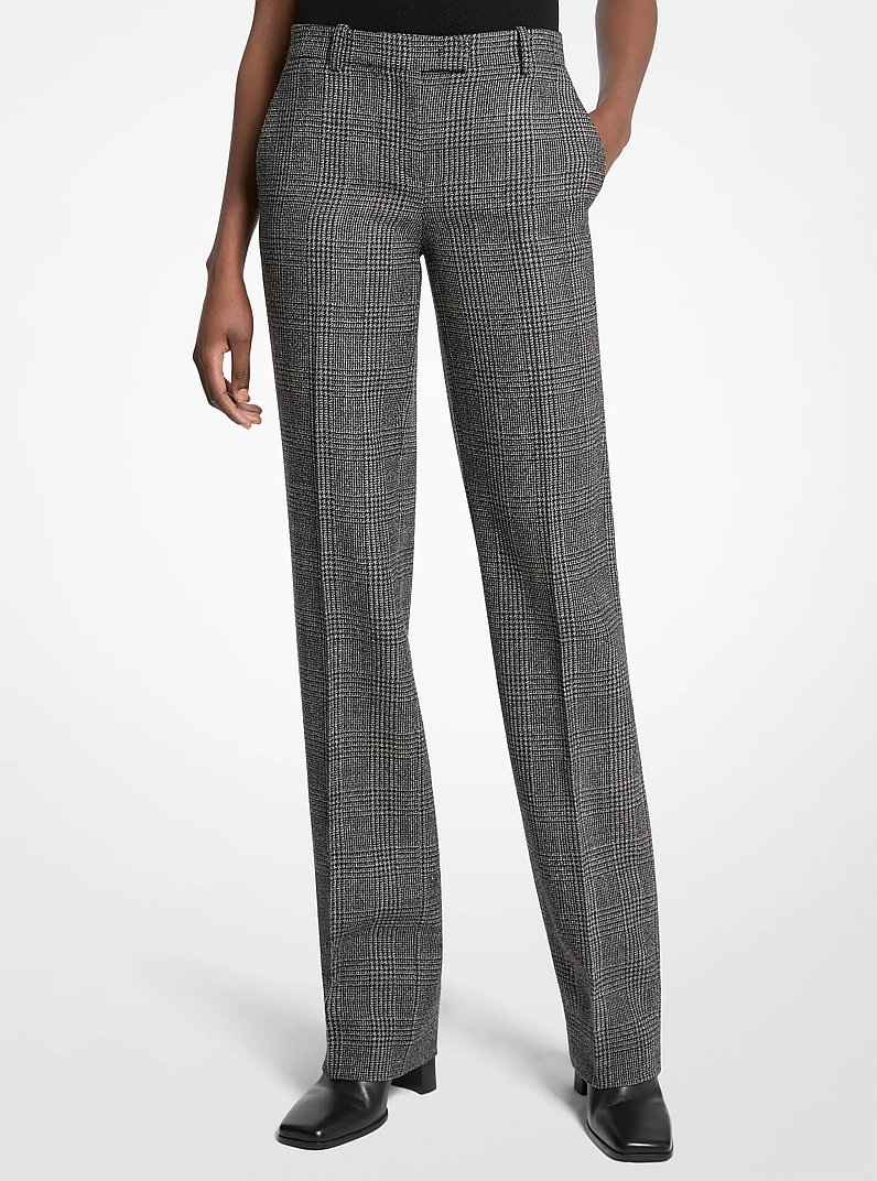 Carolyn Glen Plaid Wool Straight-Leg Trousers in BLACK/WHITE | Michael Kors
