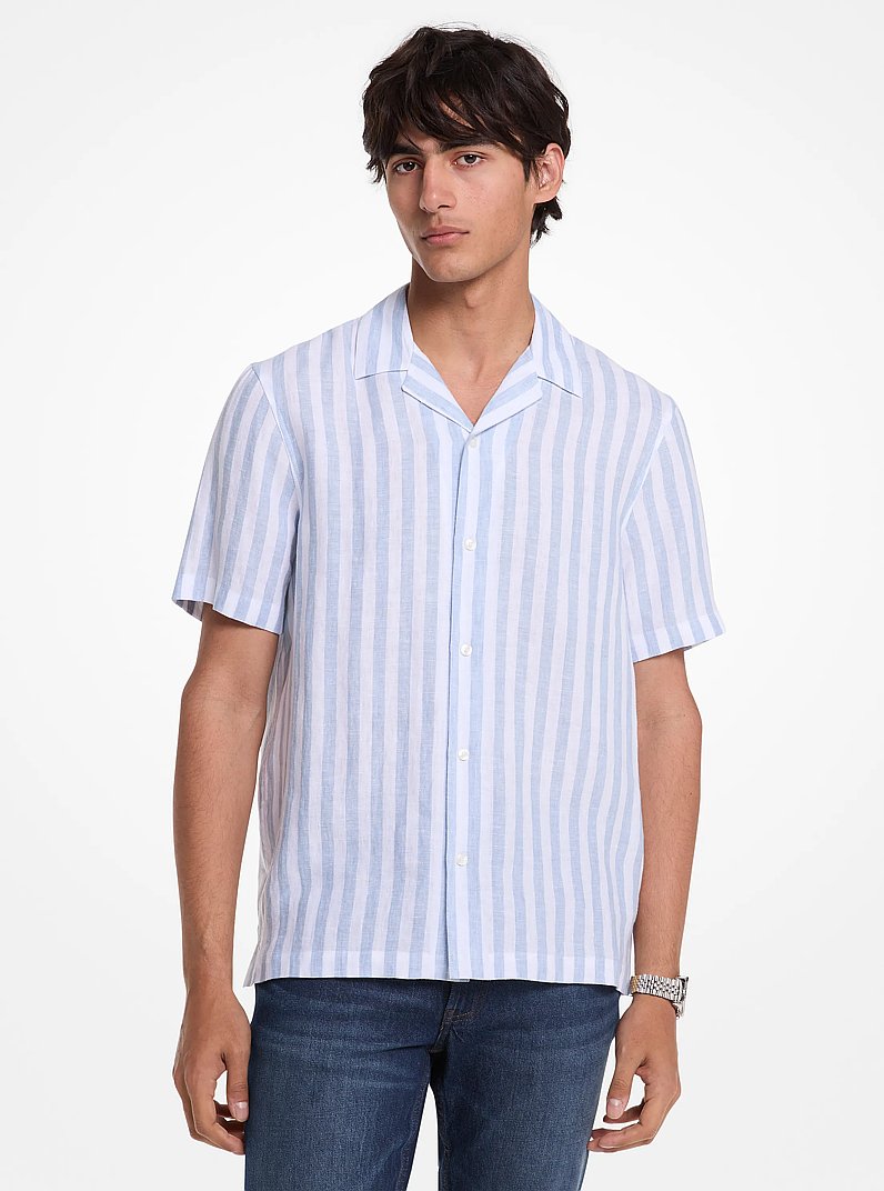 Linen and Cotton Blend Striped Shirt in CHAMBRAY | Michael Kors