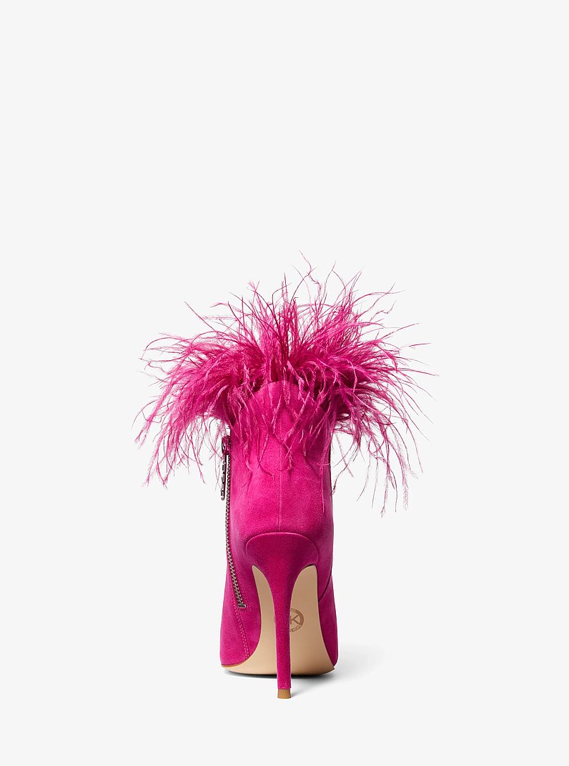 Whitby Feather Trim Suede Ankle Boot in DEEP FUCHSIA | Michael Kors