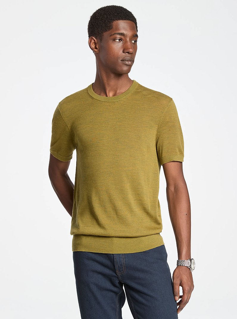 Wool Short-Sleeve Sweater in PISTACHIO HEATHER | Michael Kors