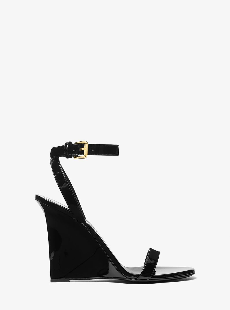 Claudia Patent Leather Wedge Sandal in BLACK | Michael Kors