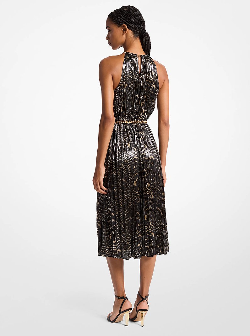 Pleated Metallic Halter Dress in BLACK/GOLD | Michael Kors
