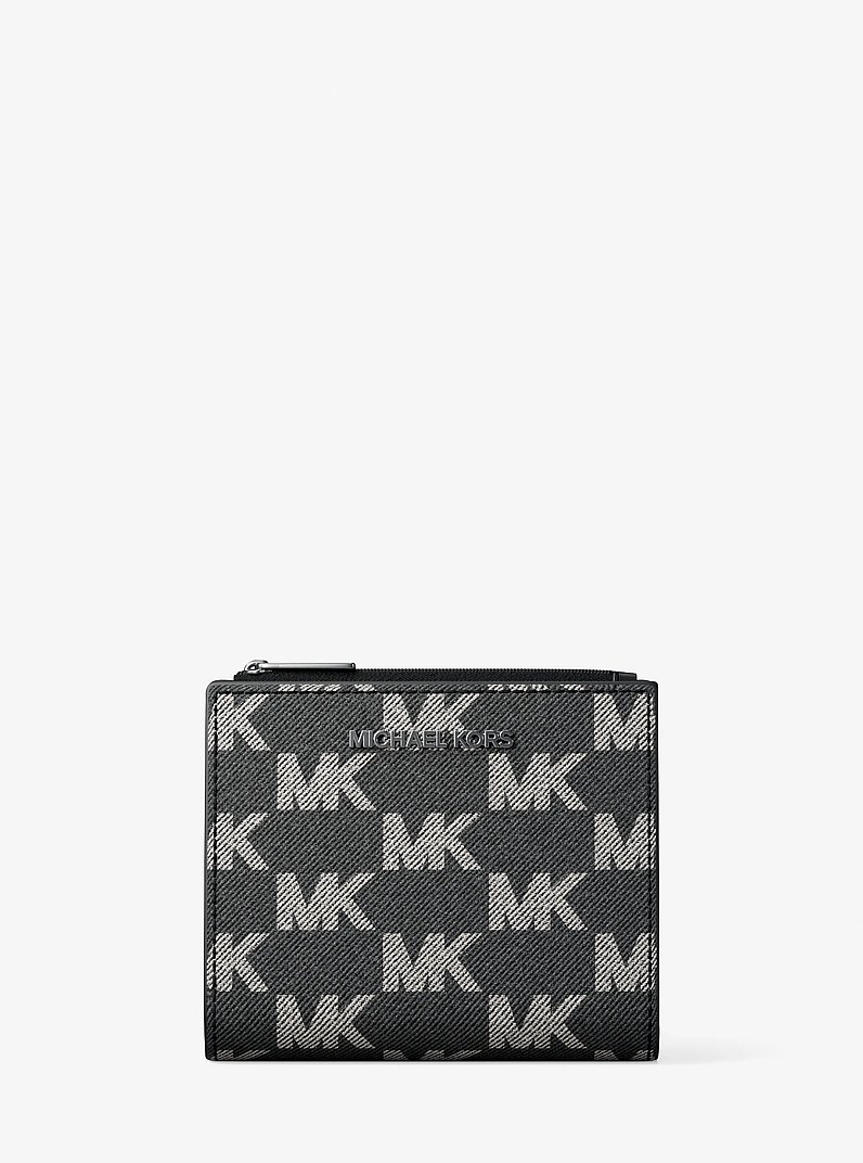 Cooper Medium Logo Jacquard Denim Zip Wallet in BLACK WASH | Michael Kors