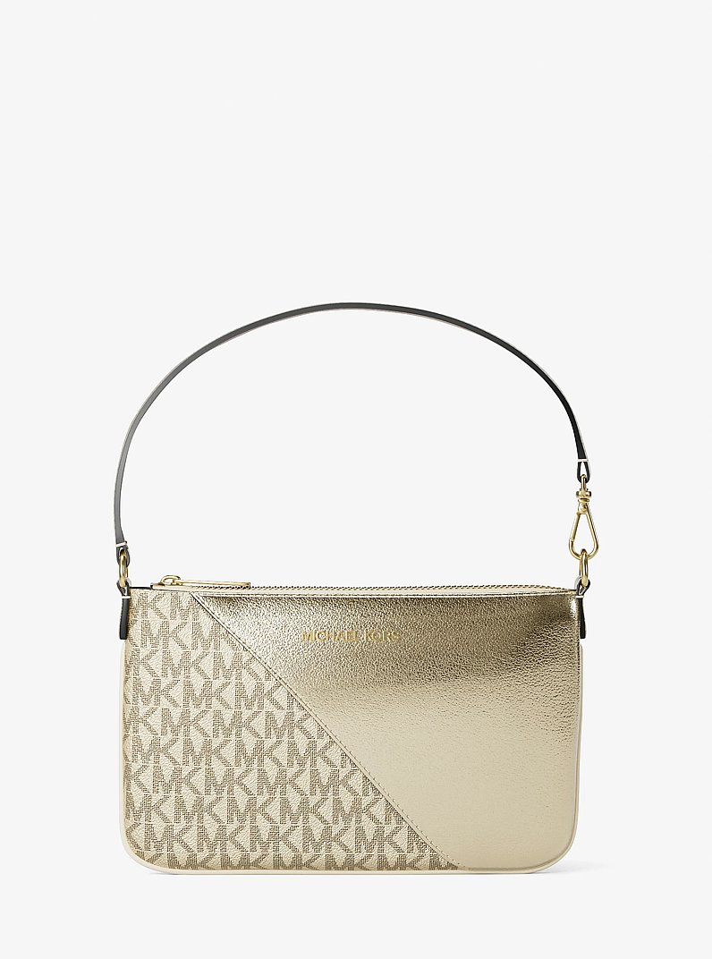 Jet Set Travel Metallic and Signature Logo Wristlet in PALE GOLD | Michael Kors