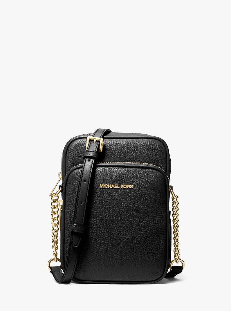 Jet Set Travel Medium Pebbled Leather Crossbody Bag in BLACK | Michael Kors