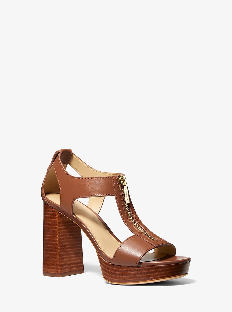 Berkley Leather Block-Heel Sandal in LUGGAGE | Michael Kors