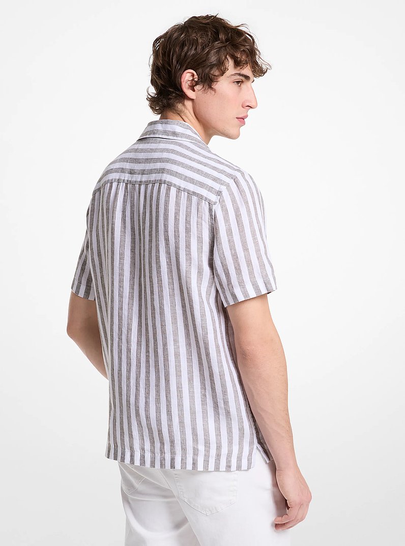 Linen and Cotton Blend Striped Shirt in SAFARI GREEN | Michael Kors