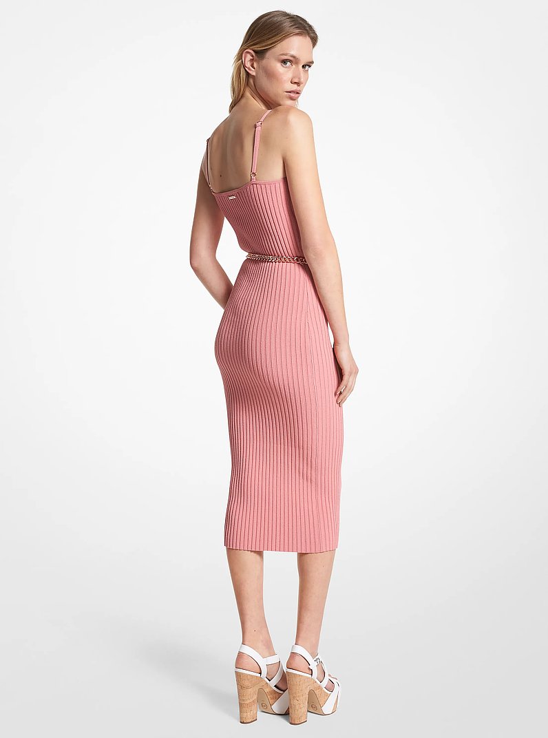 Vestido de viscosa el&aacute;stica acanalada con bustier y cintur&oacute;n in ROSA GRIS&Aacute;CEO | Michael Kors