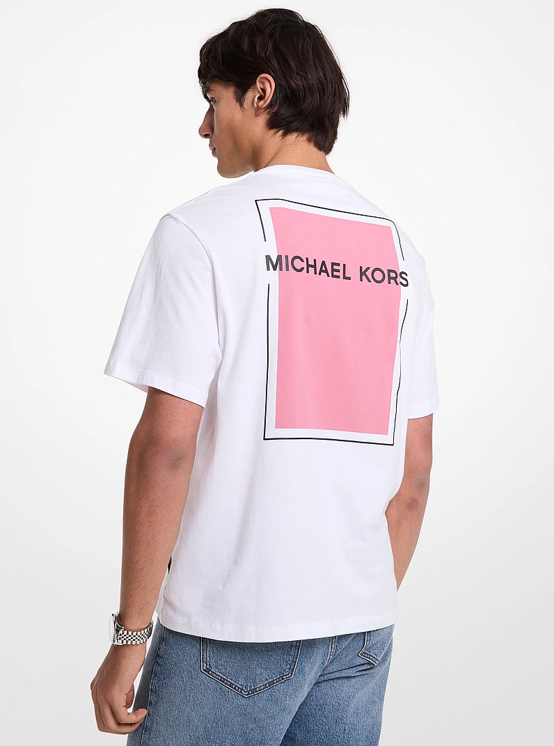 Tricou din bumbac cu logo stilizat in NEGRU | Michael Kors