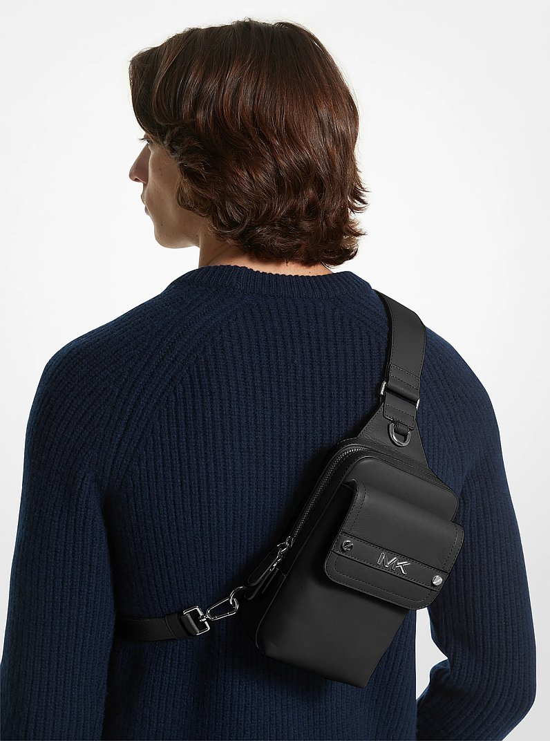 Varick Medium Leather Sling Pack in BLACK - Sale | Michael Kors [US]