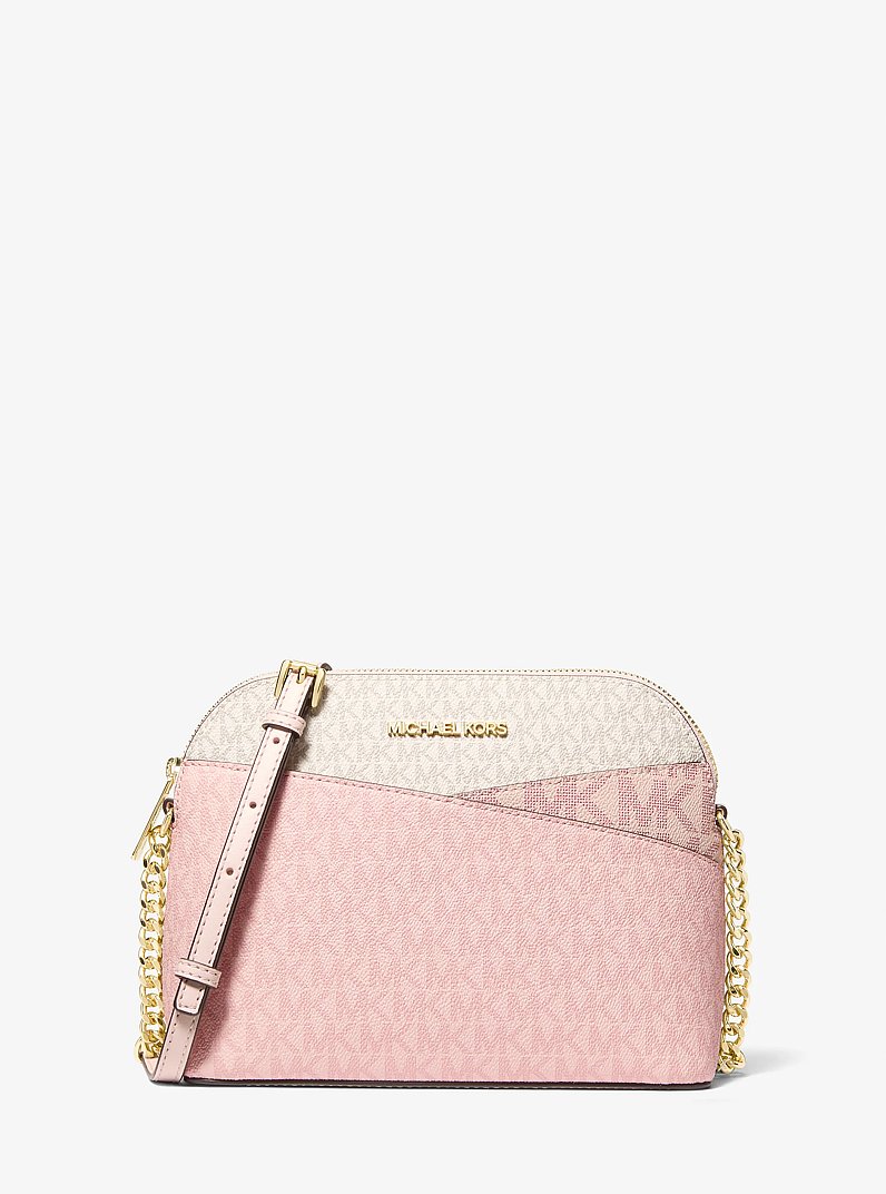 Jet Set Travel Medium Color-Block Signature Logo Crossbody Bag in PWD BLSH MLT | Michael Kors