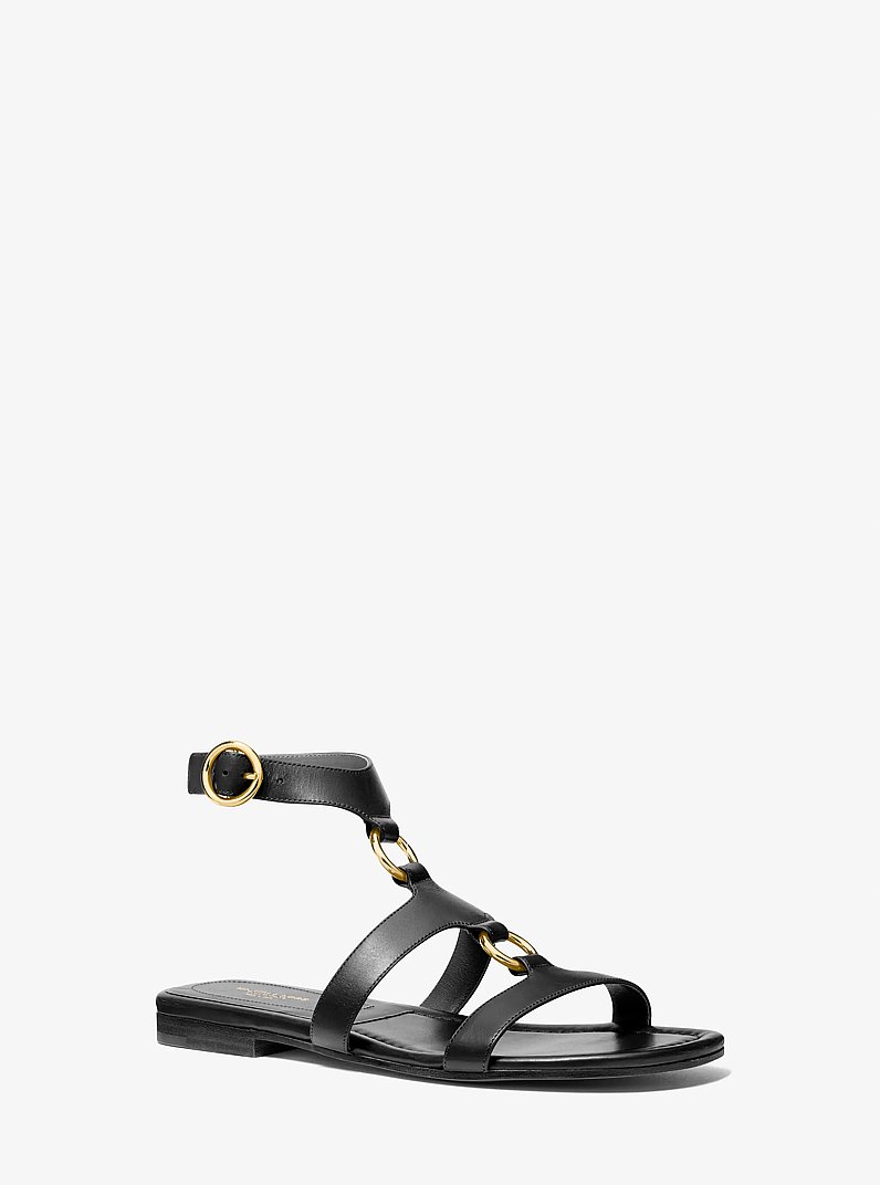 Dusty Ring Leather Sandal in BLACK | Michael Kors