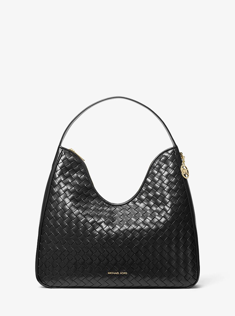Nayla Medium Woven Shoulder Bag in BLACK | Michael Kors