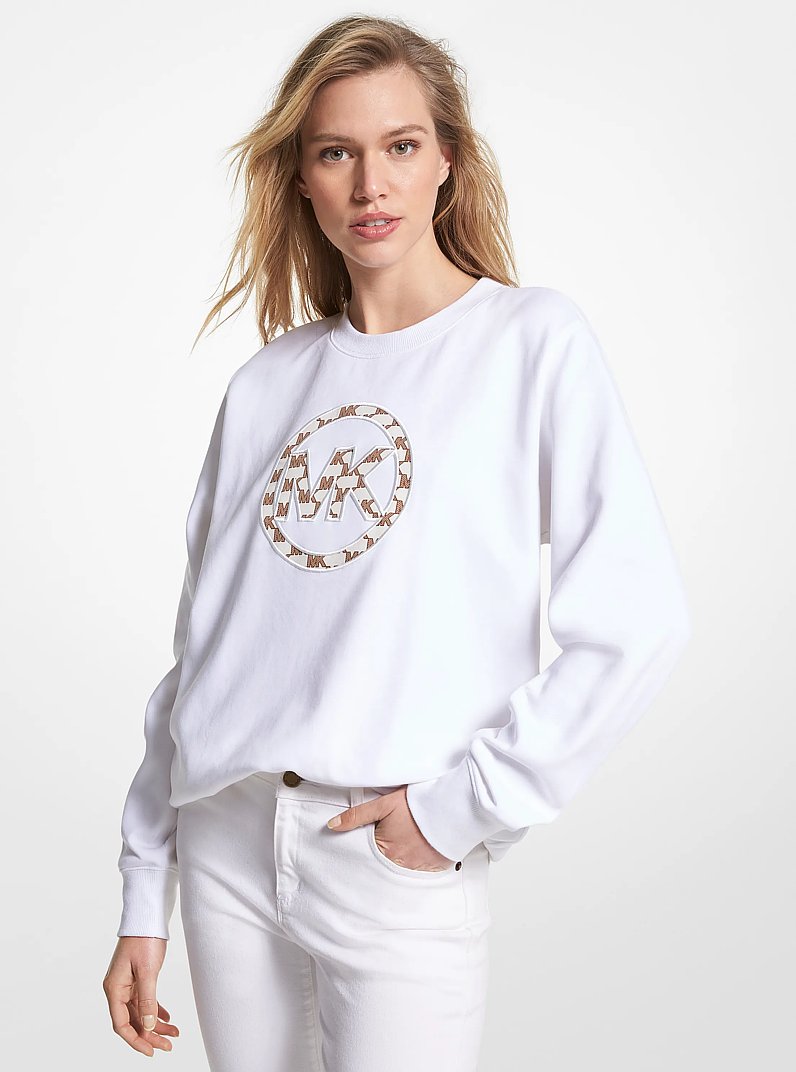 Logo Charm Cotton Blend Sweatshirt in WHITE | Michael Kors
