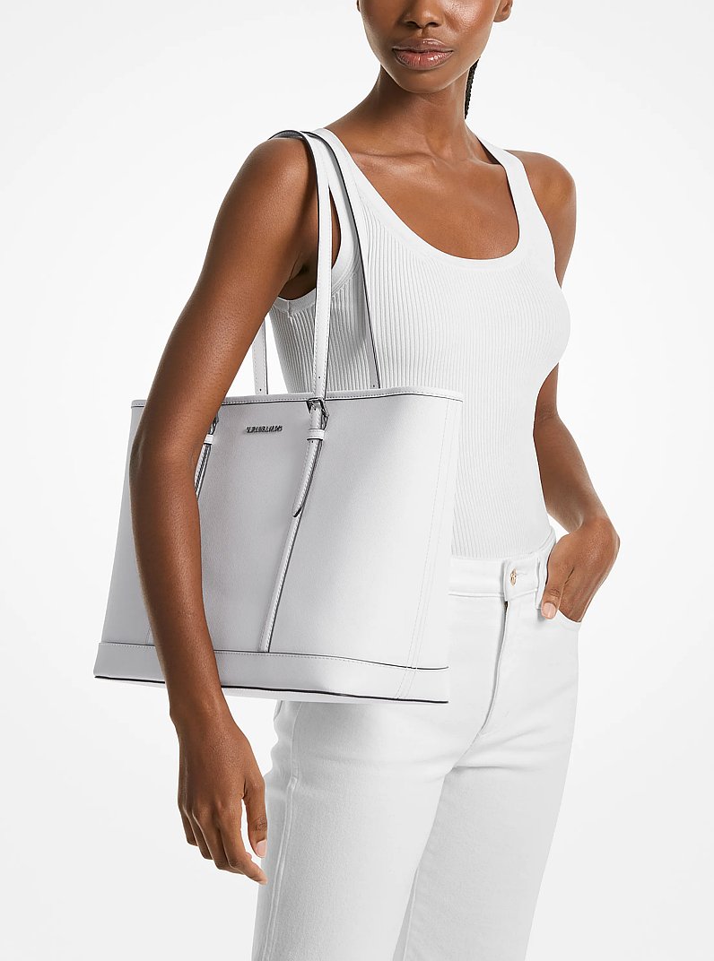 Jet Set Travel Large Saffiano Leather Tote Bag in OPTIC WHITE | Michael Kors