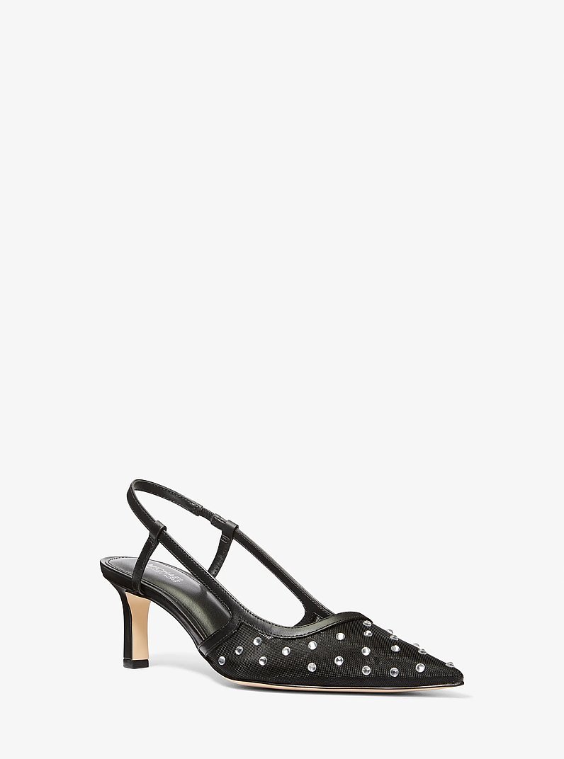 Alora Crystal Embellished Mesh Slingback Pump in BLACK | Michael Kors