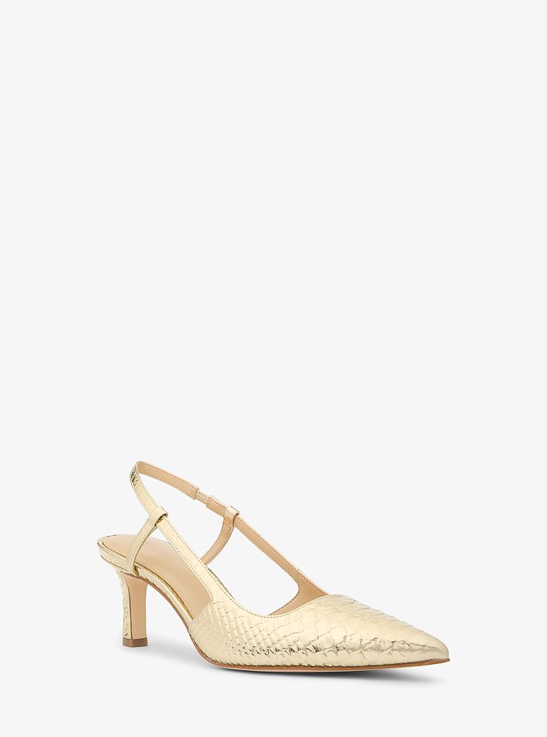 Alora Metallic Snake Embossed Leather Slingback Pump in PALE GOLD | Michael Kors