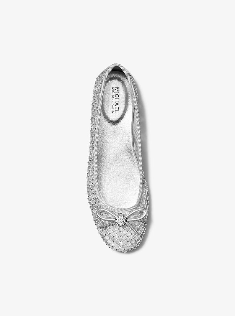 Savannah Embellished Mesh Ballet Flat in SILVER | Michael Kors
