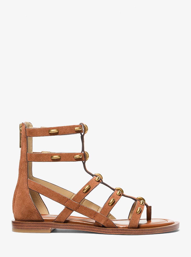 Noa Studded Suede Gladiator Sandal in LUGGAGE | Michael Kors