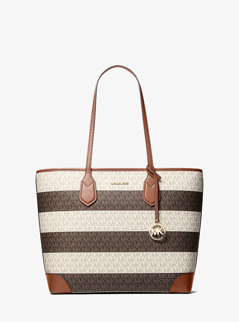Bolso tote Eva grande a rayas con logotipo exclusivo in VAINILLA/LUGGAGE | Michael Kors