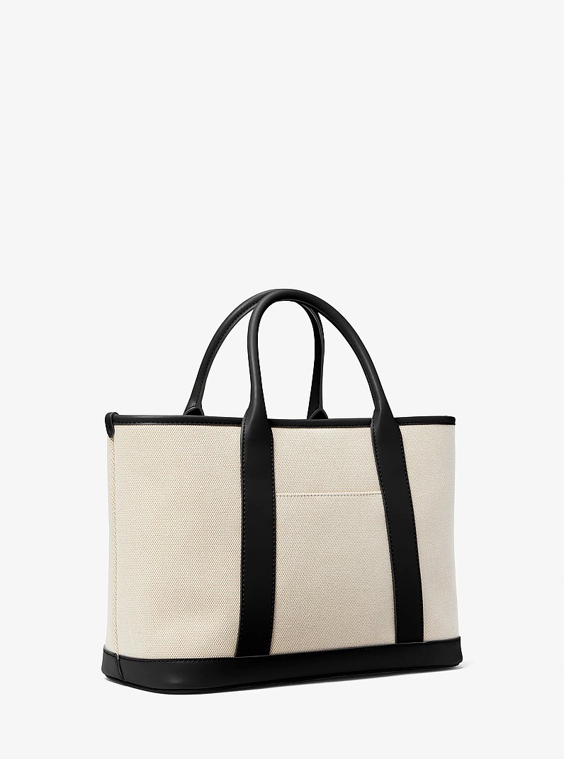 Bolso satchel Luisa mediano de lona de algod&oacute;n in NATURAL/NEGRO | Michael Kors